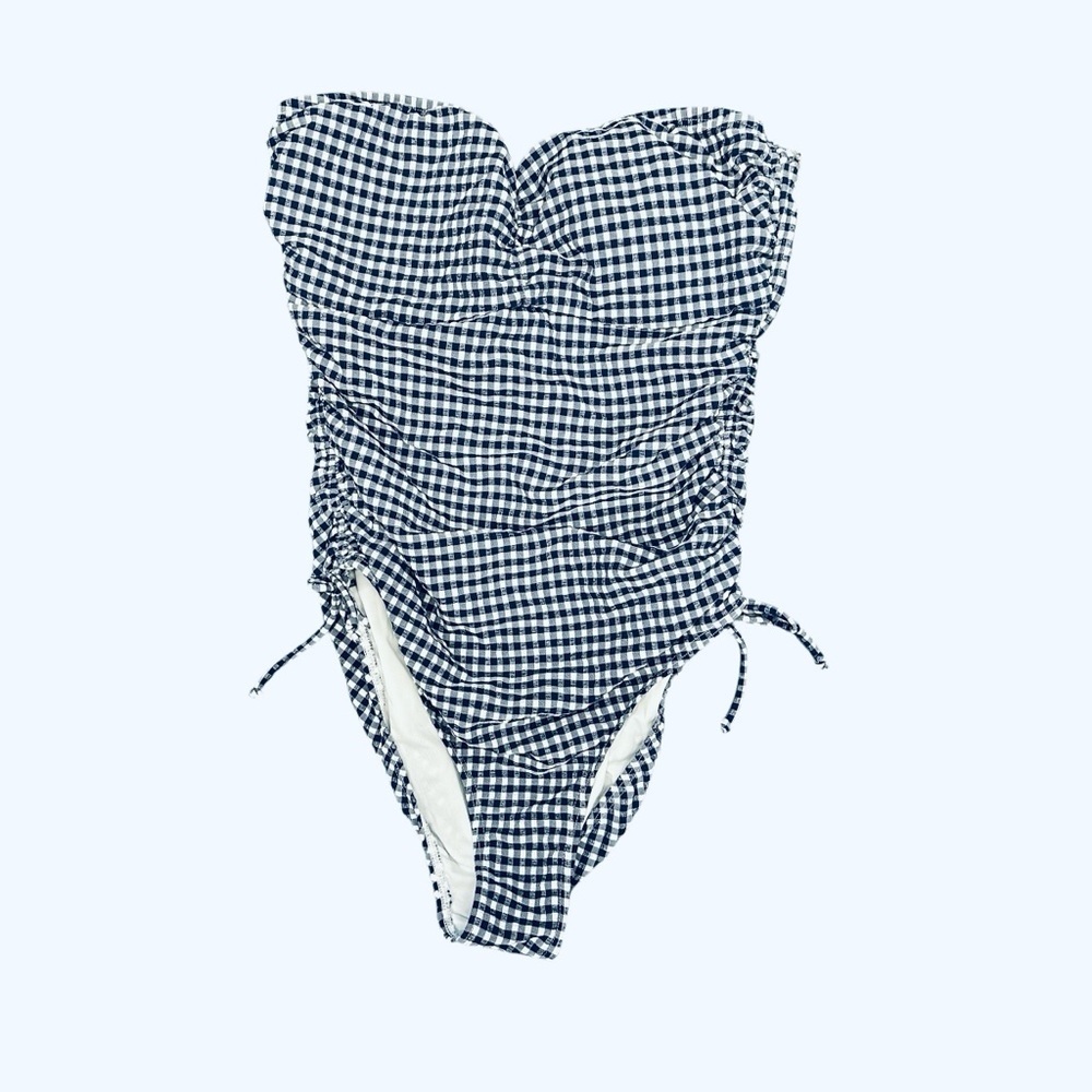 Talbots Navy White Gingham ruched swimsuit 12 NWT beach summer vacation coastal